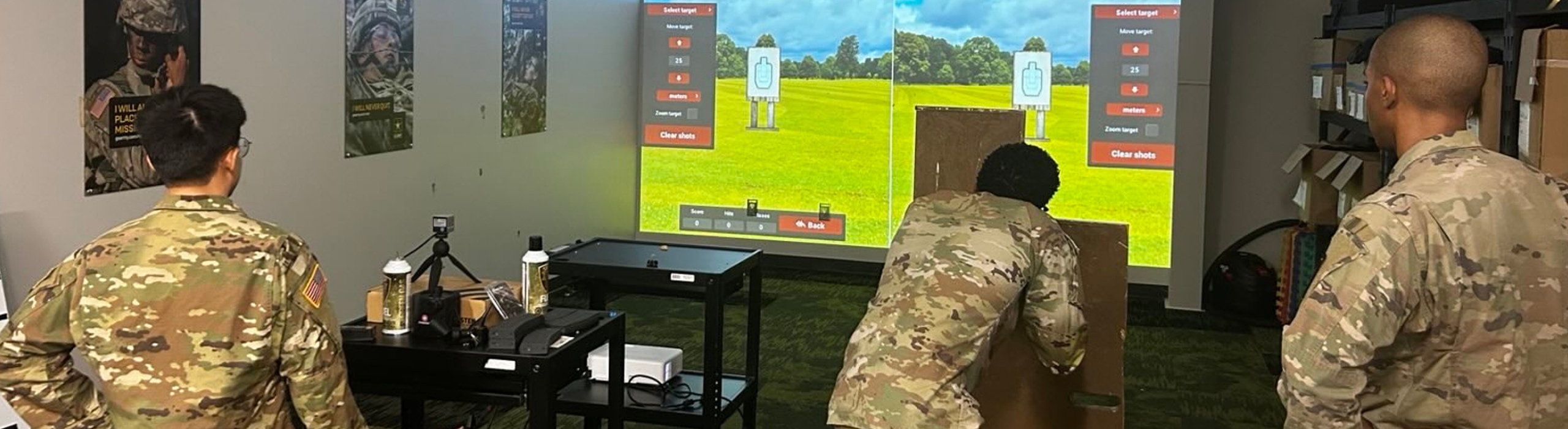 A student practices marksmanship using a virtual program.