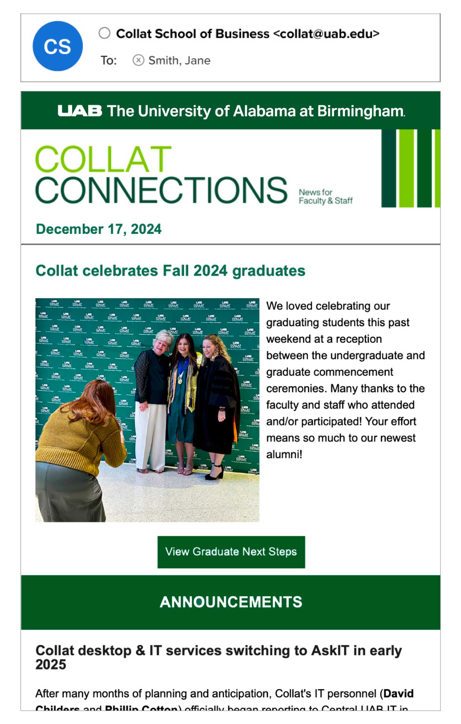 Graphic showing sender profile recommended to be your unit name