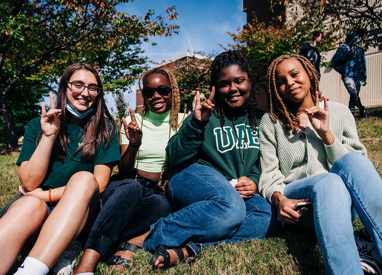 Students on the campus green