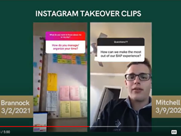 Screenshots of student Instagram takeover.