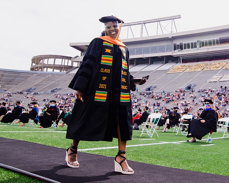 A 2021 program graduate at the UAB graduation ceremonies.