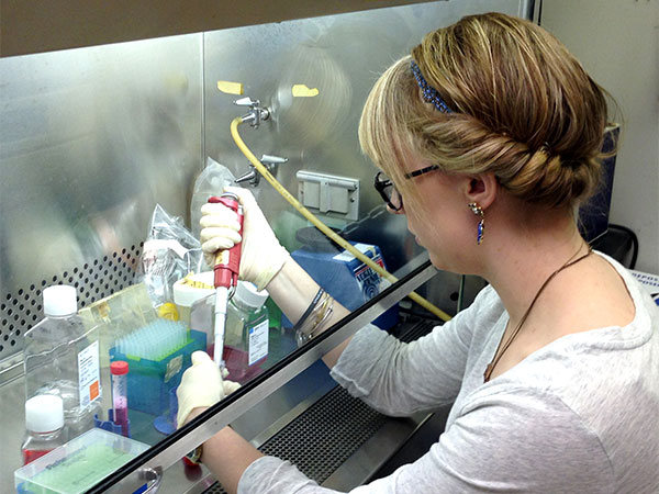 Graduate student pipetting.