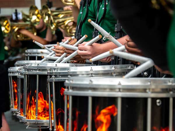 UAB Drumline with horns in the background