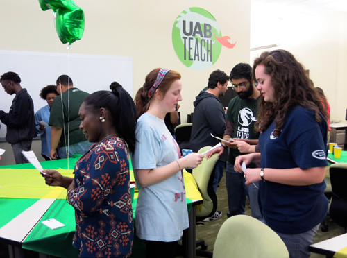 Birmingham Education Foundation members speak to UABTeach students. 