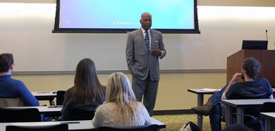 Mayor Bell addressing the class. 
