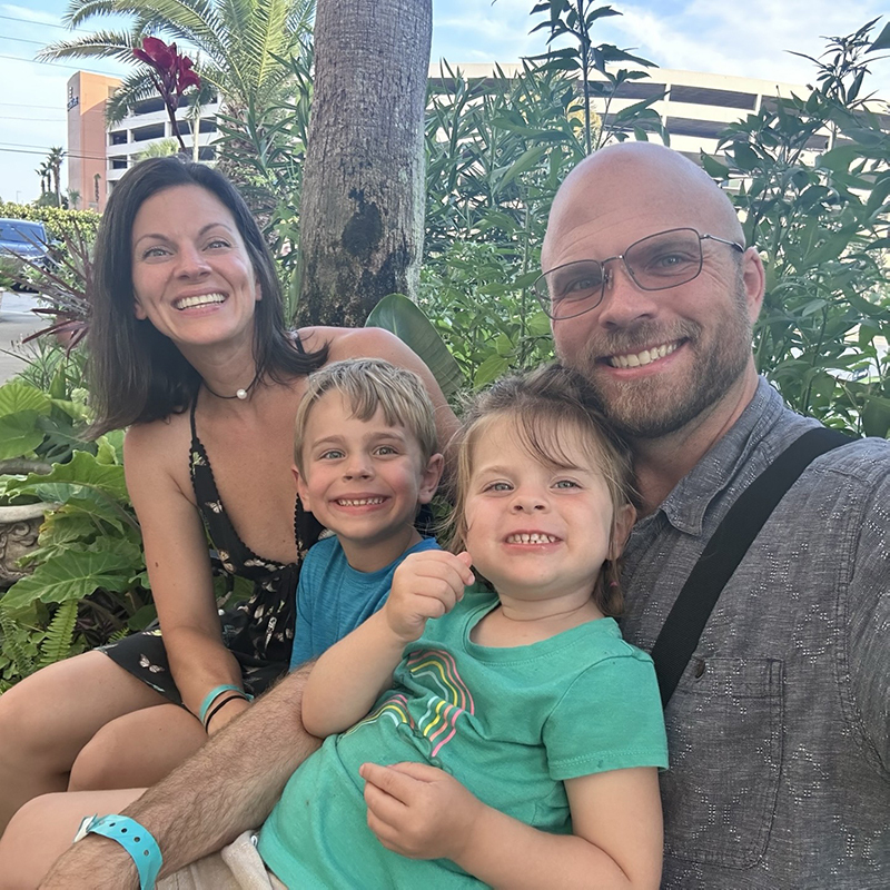 Leslie Mollica (left) poses with her son, Lucas (middle left), daughter, Asher (middle right), and husband, Lucas (right).