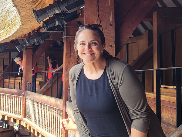 Photo of Jill Clements at the Globe Theatre in London, U.K.