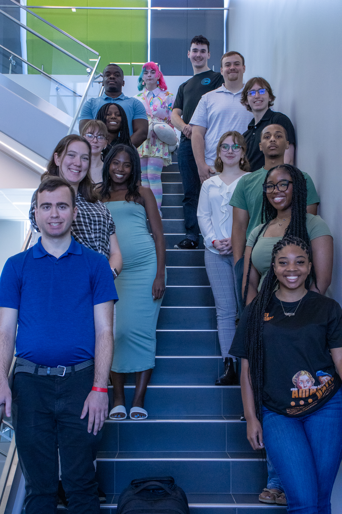 Group photo of the 2024 Summer Research Experience for Undergraduates in the South Hall of the Science and Engineering Complex