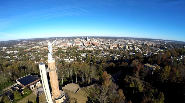 The statue of Vulcan overlooking the Birmingham skyline. 