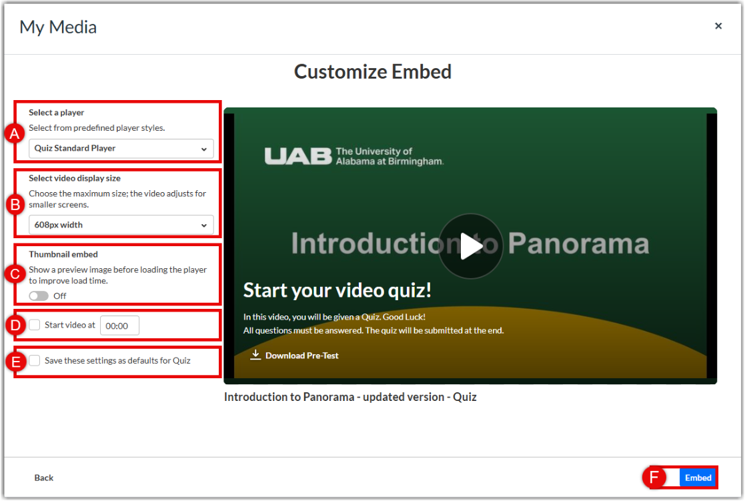 the final rendered view of an embedded Kaltura video player inside a published Canvas page.