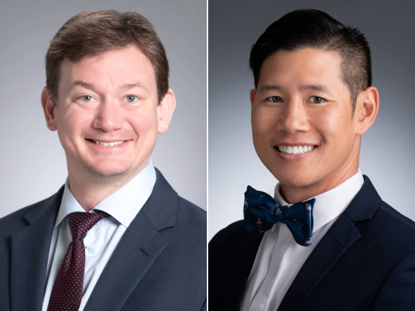 Two image collage with the first picture on the left depicting a man with brown hair and green eyes wearing a suit and tie and the other image depicts a man with black hair and brown eyes wearing a suit and bow tie
