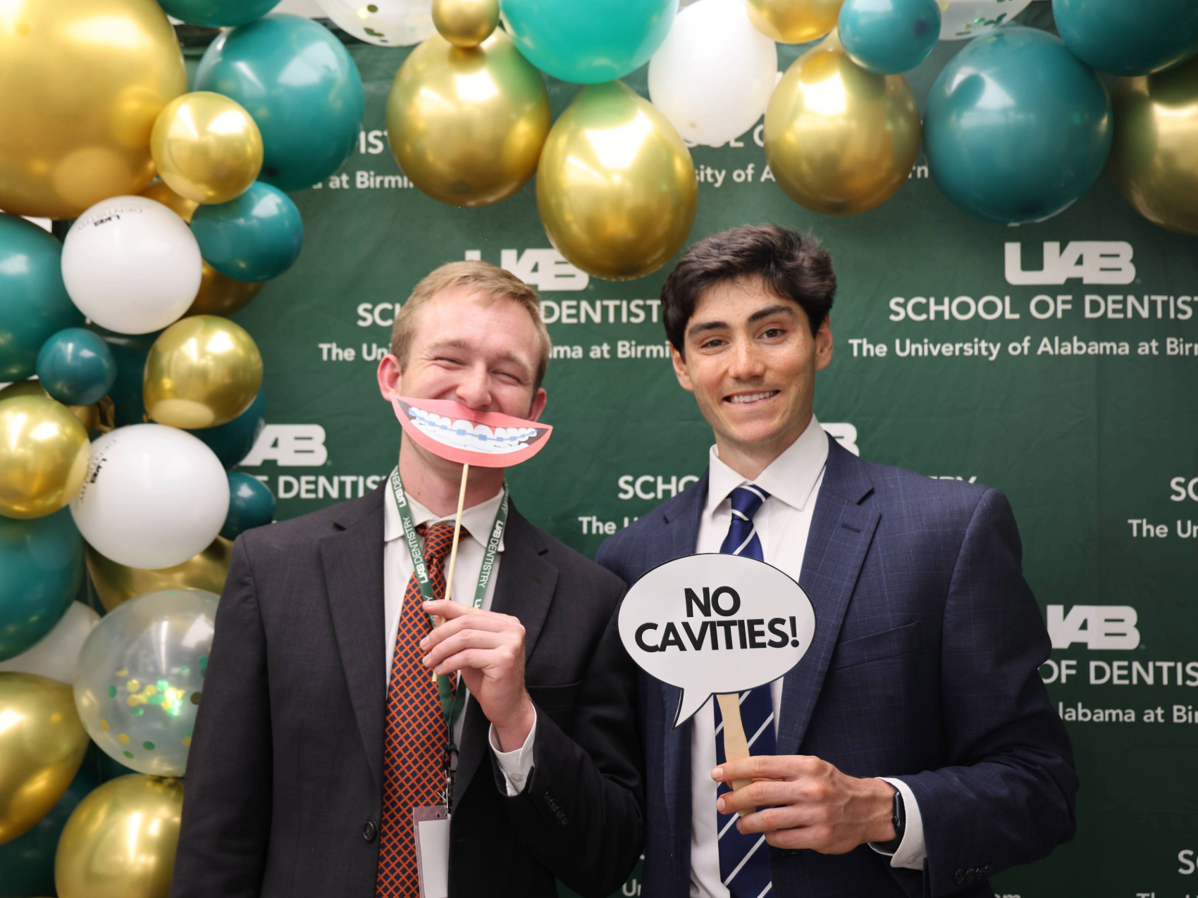Two incoming D1 students participating in photobooth on Welcome Day