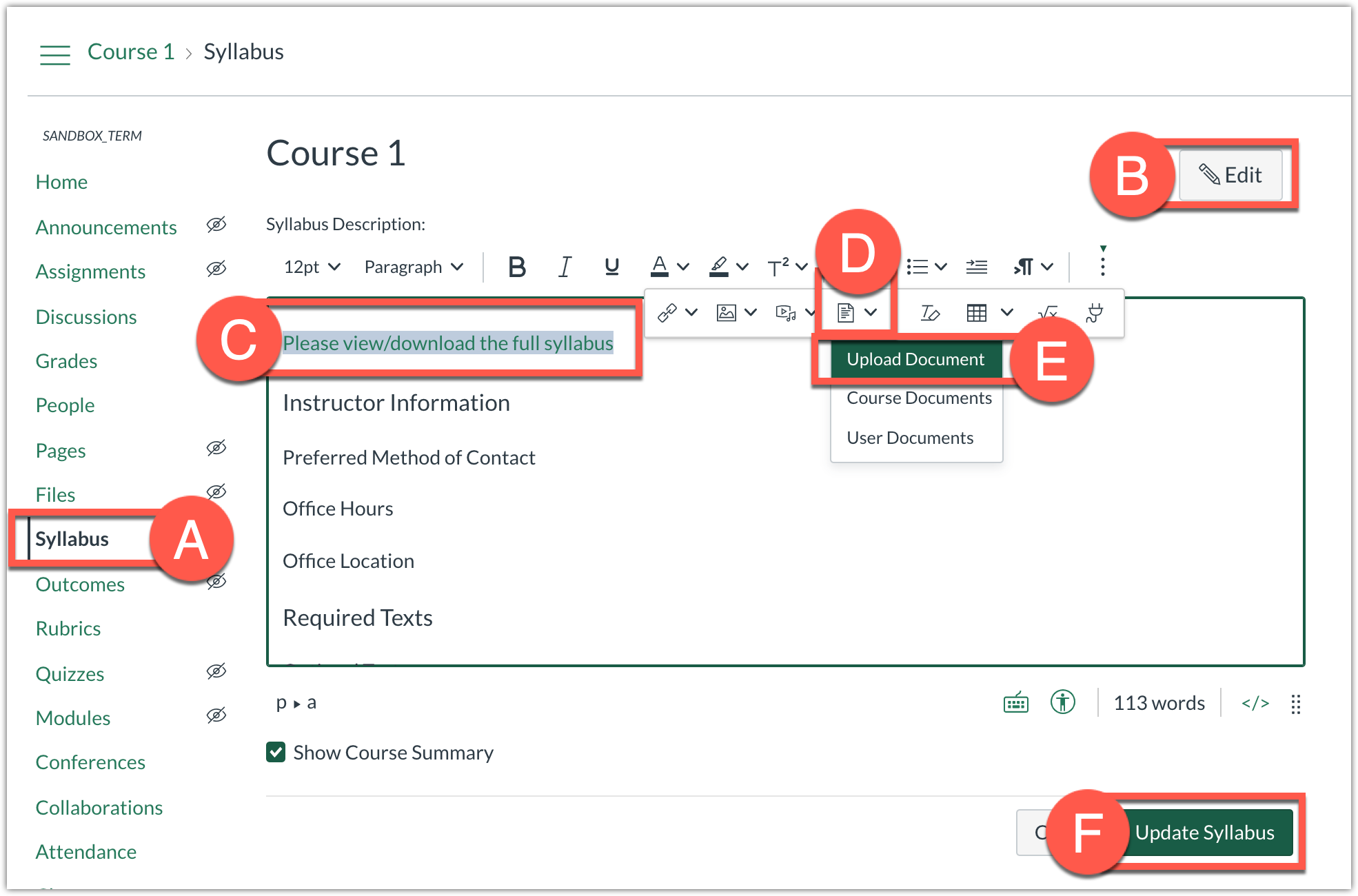 upload course syllabus