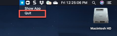 Screengrab of how to quit Kaltura Capture app on Mac