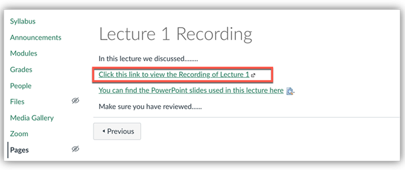 providing a link in page
