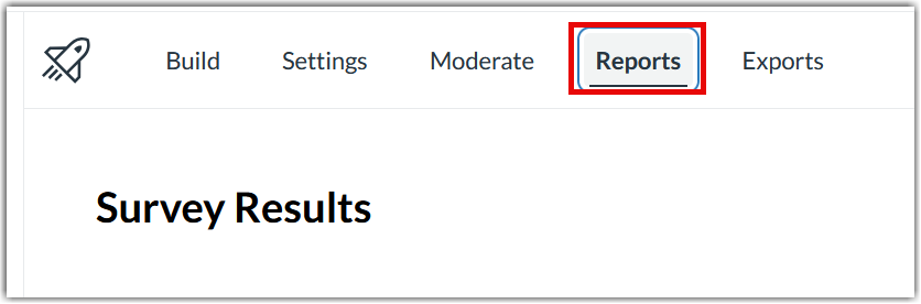 Canvas New Quiz interface with a note explaining that survey question responses do not appear in SpeedGrader and should be viewed in the Reports tab.