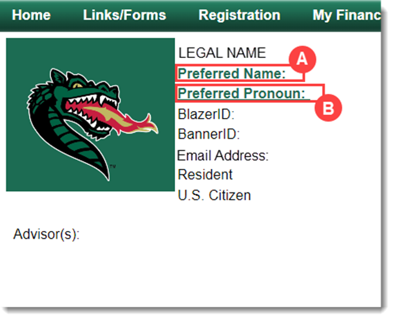 Screenshot showing Preferred Name and Pronoun