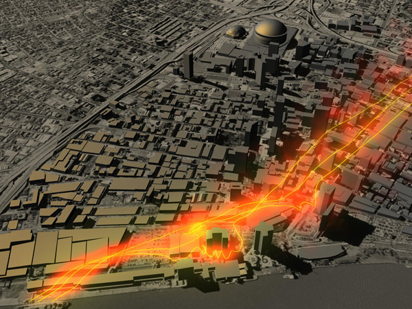 Pollutant transport through the city of New Orleans.