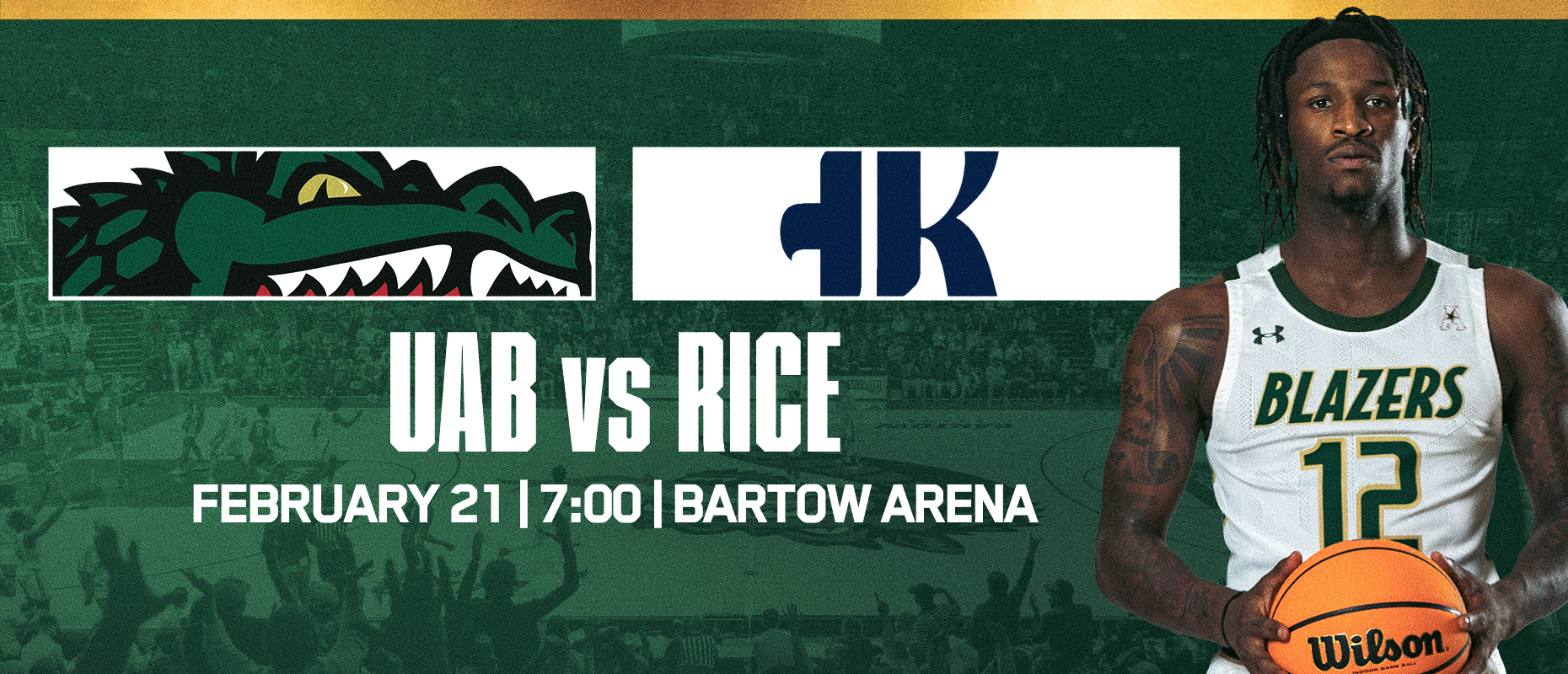 UAB Men's Basketball: Blazers vs Rice. February 21, 7:00pm at Bartow Arena.