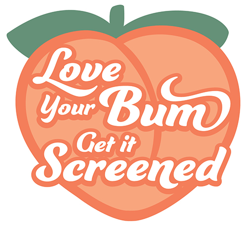 Colon on the Corner logo shows a peach with the words Love Your Bum, Get it Screened