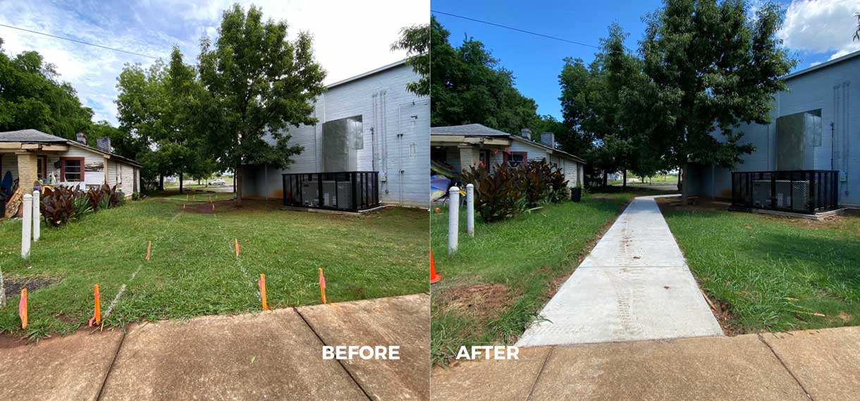 Before & after of a new sidewalk.