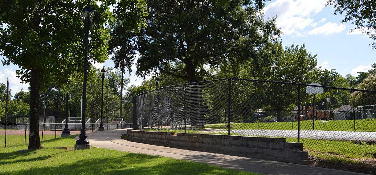 Park walking track with trees.