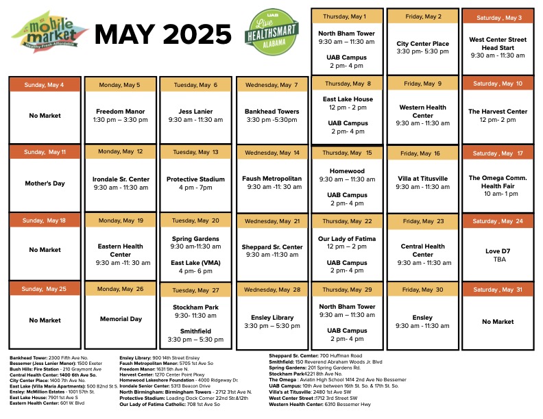 Mobile Market Van Schedule - follow link to pdf version. 