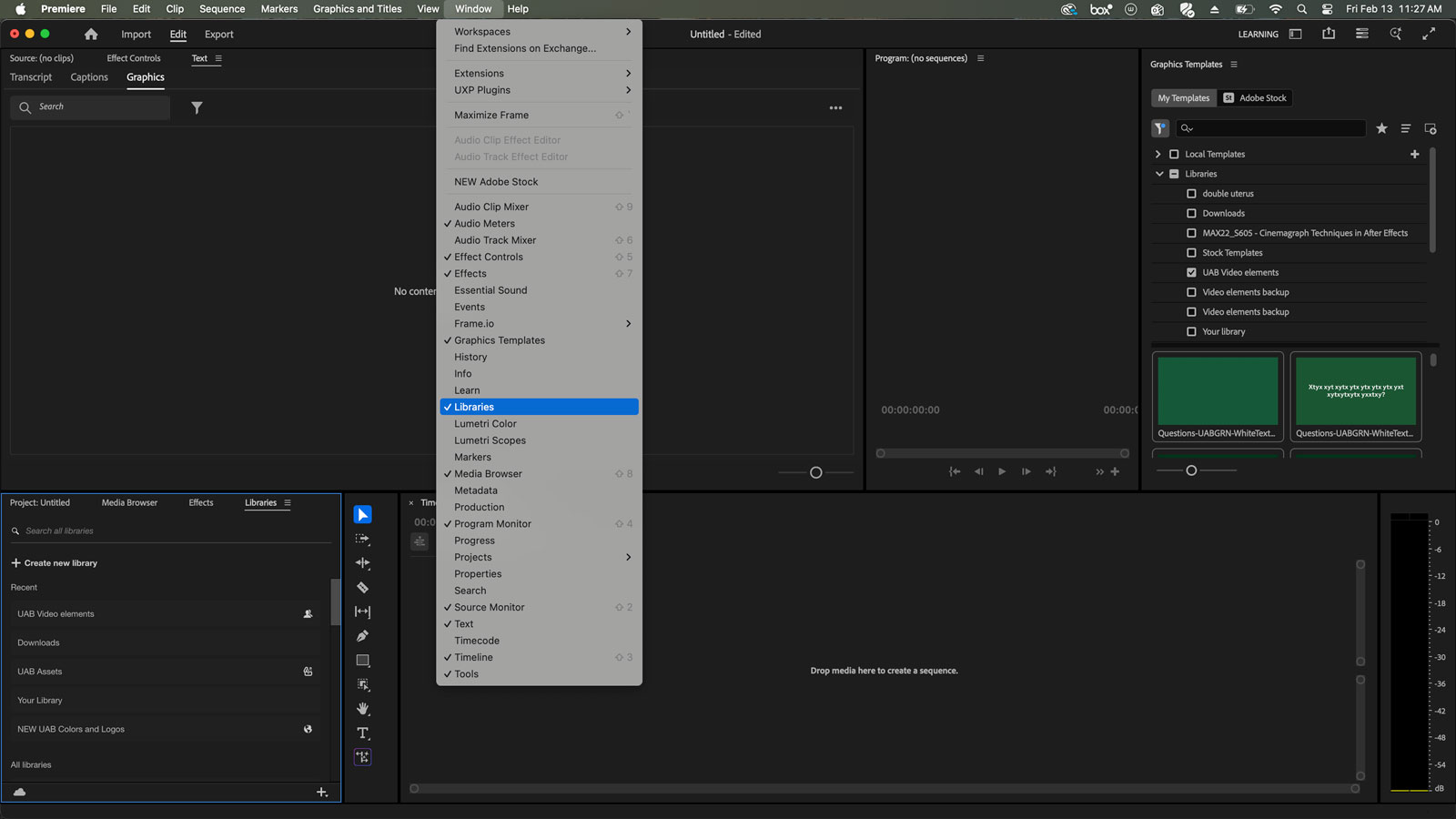 Screenshot showing precise locations of the Libraries menu item mentioned in the text.