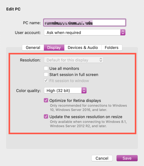 Optional display settings for retina Macs