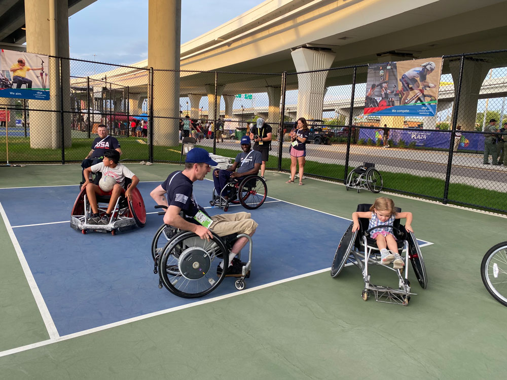 Jill Marsh, M.D., took her children to The World Games Plaza, where they met Team USA Wheelchair Rugby athletes and got to learn more about the sport.