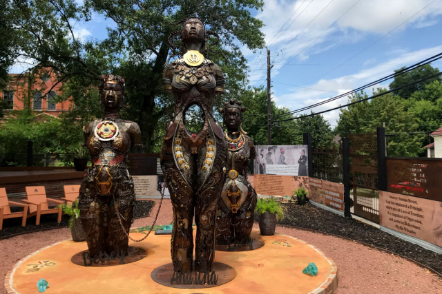 These sculptures by Michelle Browder honor three enslaved women, Anarcha, Lucy and Betsy, who endured medical experimentation, often without anesthesia.