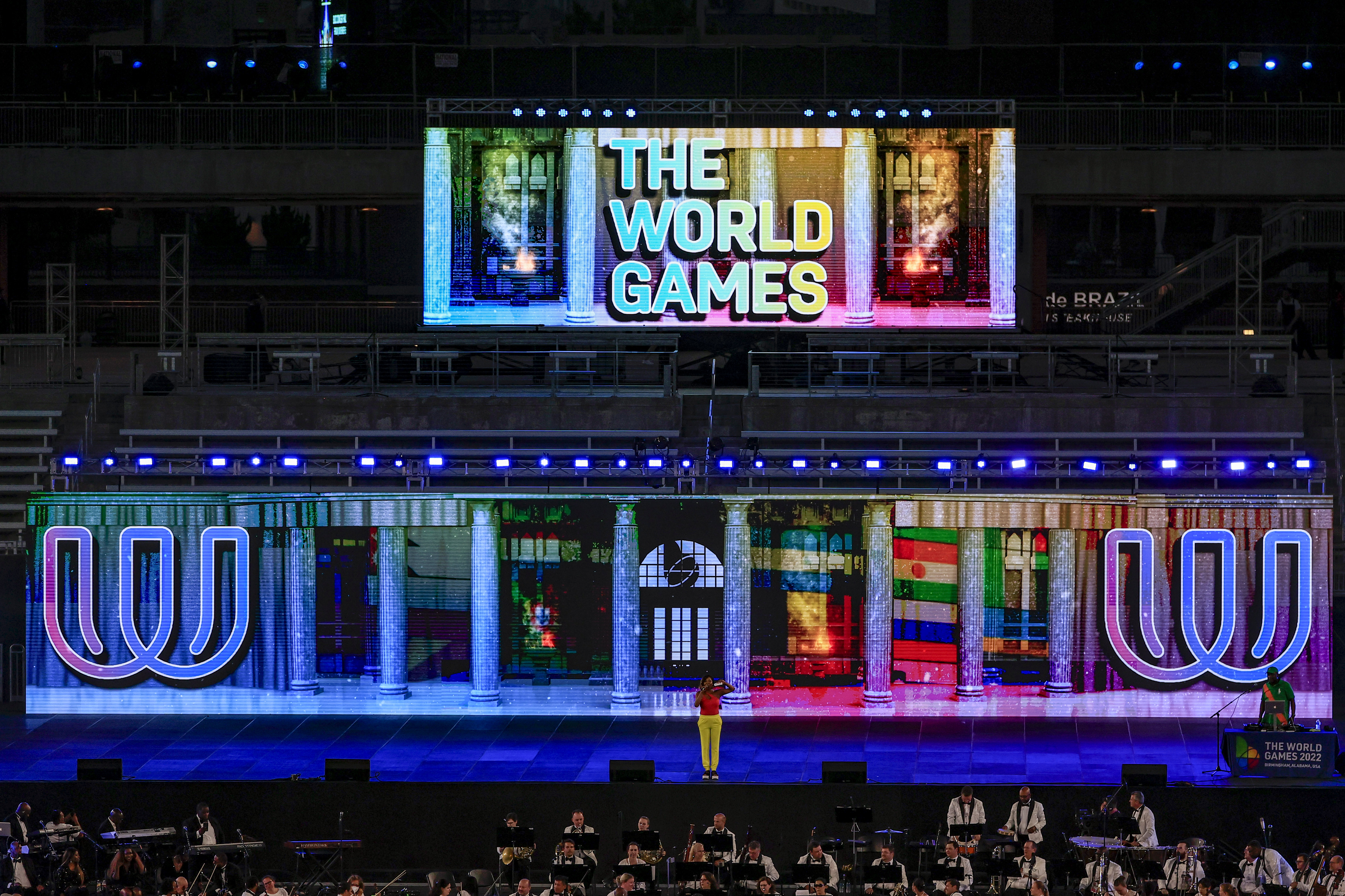 during the opening ceremonies of The World Games 2022 at Protective Life Stadium Thursday, July 7, 2022, in Birmingham, Ala. (AP Photo/Butch Dill)
