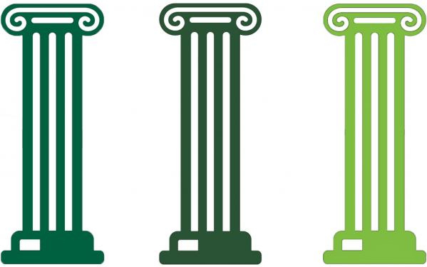 Three illustrated pillars.