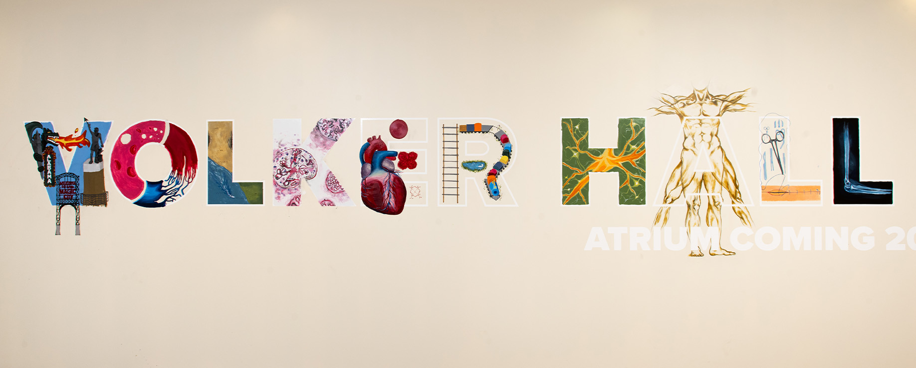 In 2025, medical students transformed a temporary construction wall at Volker Hall into a mural representing UAB Medicine and Birmingham. Nkengbeza painted the letters O and H.