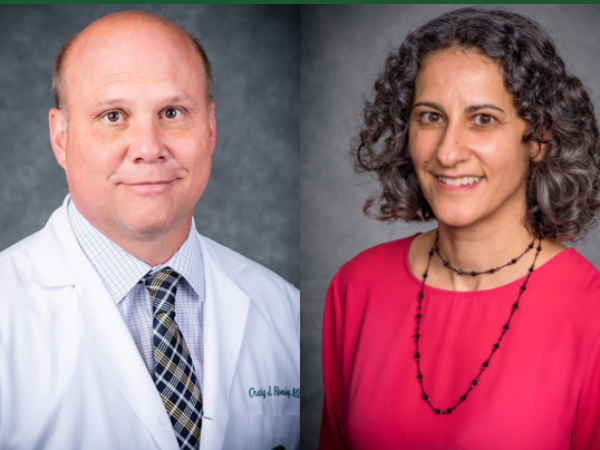 Headshots of Craig Hoesley, M.D. (left) and Talene Yacoubian, M.D., Ph.D. (right).
