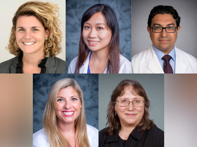 Headshots of the five surgeons on the UAB Department of Orthopaedics Hand Team: Rachel Aliotta, M.D.; Karlee Lau Loftin, M.D.; Mohamed Morsy, M.D.; Erin Ransom, M.D.; and Ronit Wollstein, M.D.