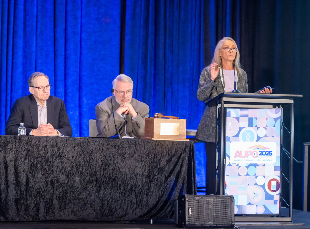 Maria Grant, M.D., gives the RPB David F. Weeks Award lecture at the annual AUPO conference