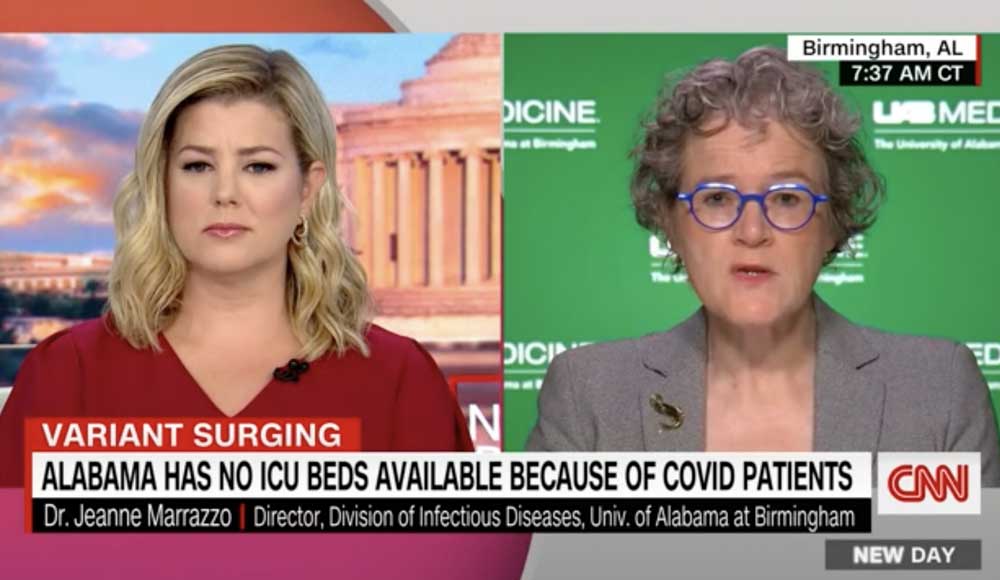 Jeanne Marrazzo, MD live on CNN addressing the shortage of available hospitals beds in AL