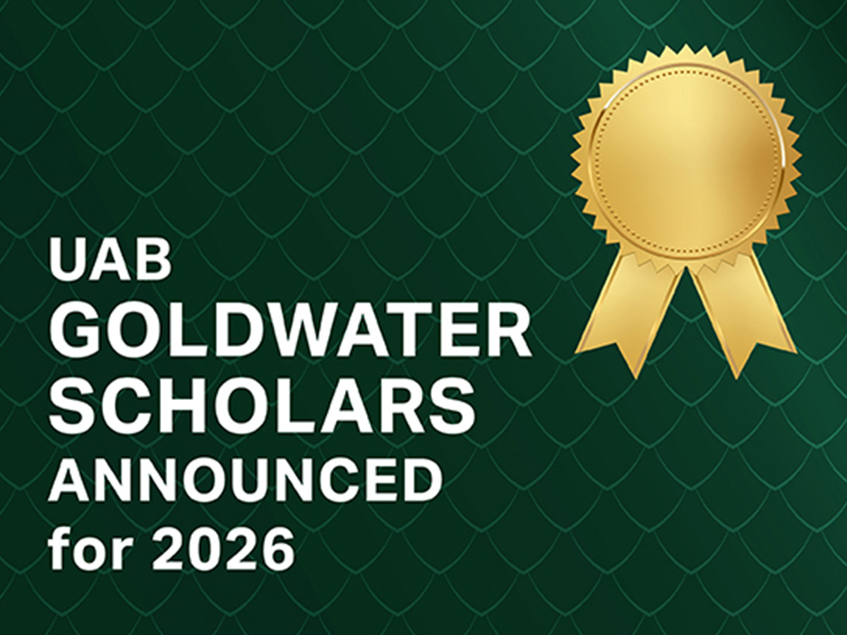 UAB graphic with green dragon scale background and white text displaying 