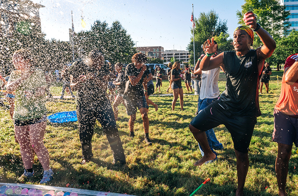 Students get sprayed with water at Blazer Splash 2026