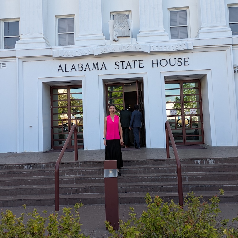 Amanda Finn posed outside the Alabama State House