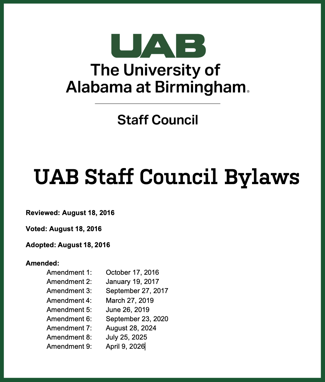 UAB Staff Council Bylaws