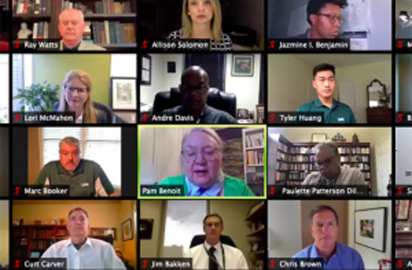 Screenshot of a UAB townhall webinar showing multiple speakers.