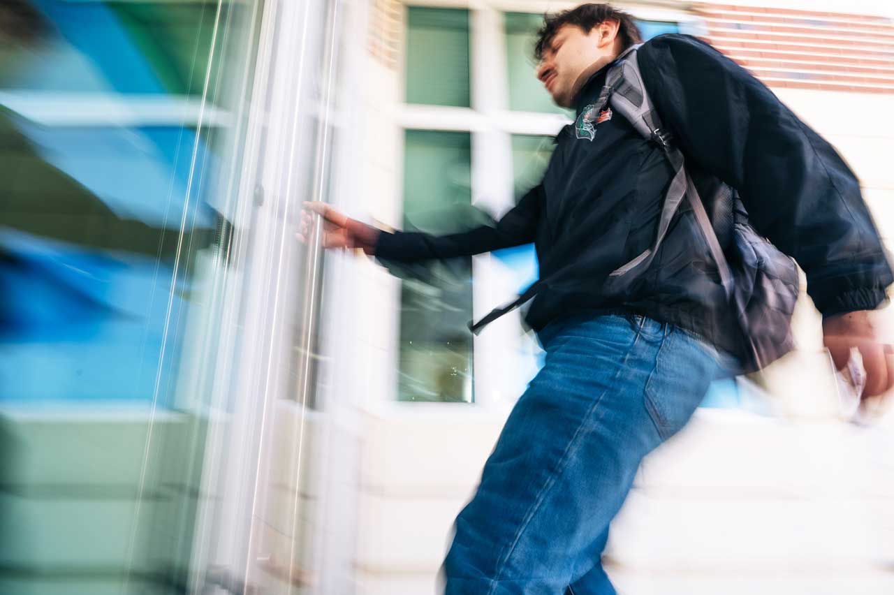 Hollingsworth enters the Hill Student Center.